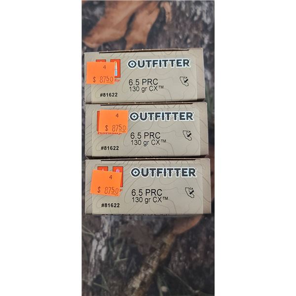 3 BOXES HORNADY OUTFITTER CX 6.5 PRC 130 GRAIN 20 ROUNDS PER BOX NO SHIPPING ON AMMO