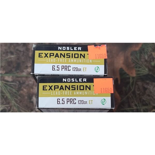 2 BOXES NOSLER EXPANSION TIP LEAD FREE 6.5 PRC 120 GRAIN 20 ROUNDS PER BOX NO SHIPPING ON AMMO