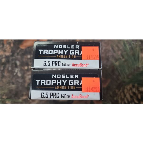 2 BOXES NOSLER TROPHY GRADE  ACCU-BOND 6.5 PRC 140 GRAIN 20 ROUNDS PER BOX NO SHIPPING ON AMMO
