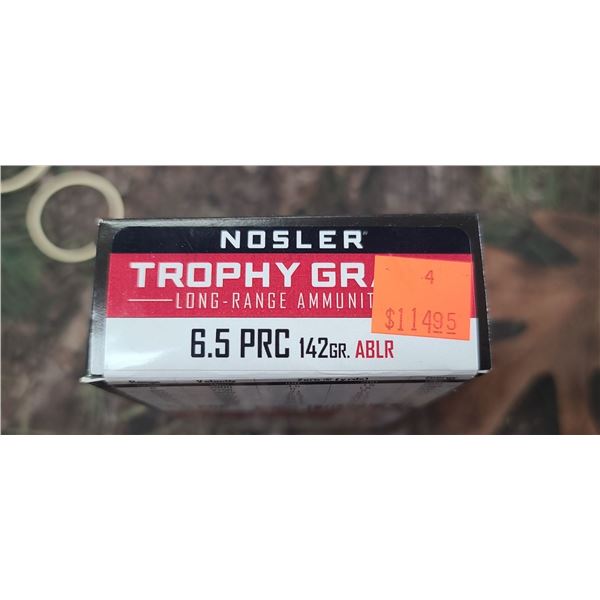 1 BOX OF NOSLER TROPHY GRADE 6.5 PRC 142GR. 20 ROUNDS   NO SHIPPING ON AMMO