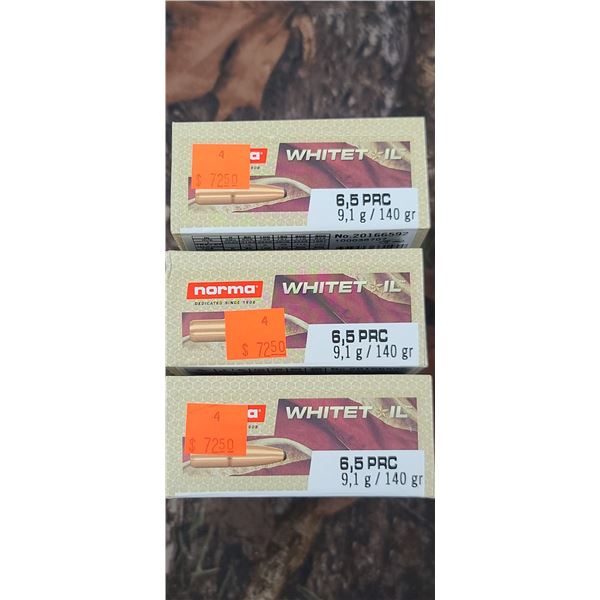 3 BOXES NORMA WHITETAIL 6.5 PRC 9,1G/ 140 GRAIN 20 ROUNDS PE BOX NO SHIPPING ON AMMUNTION
