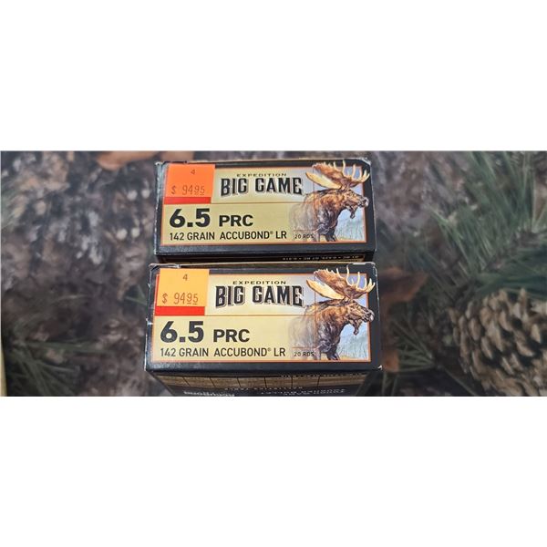 2 BOX WINCHESTER EXPEDITION BIG GAME ACCU-BOND 6.5 PRC 142 GRAIN 20 ROUNDS PER BOX NO SHIPPING ON AM