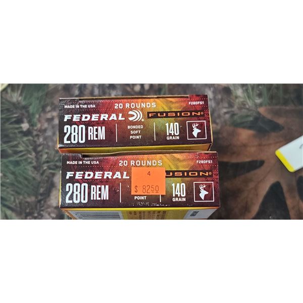 2 BOXES FEDERAL FUSSION BONDED SOFT POINT 280 REM 140 GRAIN 20 ROUNDS PER BOX NO SHIPING ON AMMO