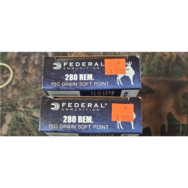 2 BOXES FEDERAL SOFT POINT 280 REM. 150 GRAIN 20 ROUNDS PER BOX NO SHIPPING ON AMMO