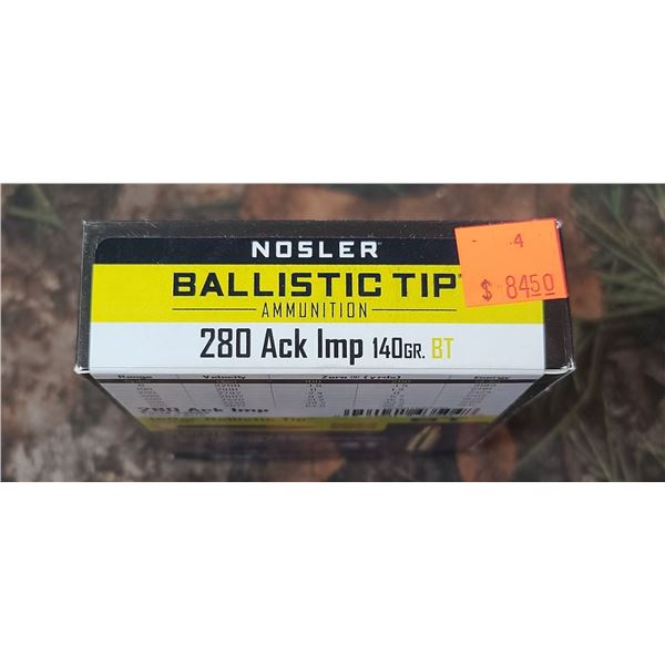 1 BOX NOSLER BALISTIC TIP 280 ACT-IMP 140 GRAIN 20 ROUNDS PER BOX NO SHIPPING ON AMMO