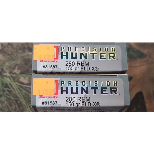 2 BOXES HORNADY PRECISION HUNTER ELD-X 280 REM. 150 GRAIN 20 ROUNDS PER BOX NO SHIPPING ON AMMUNTION