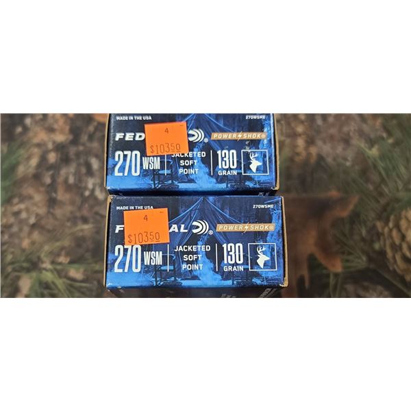 2 BOXES FEDERAL POWER SHOT JACKETED SOFT POINT 270WSM 130 GRAIN 20 ROUNDS PER BOX NO SHIPPING ON AMM