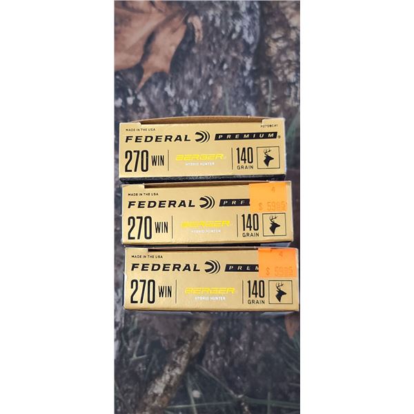 3 BOXES FEDERAL PREMIUM BERGER HYBRID HUNTER 270 WIN 140 GRAIN 20 ROUNDS PER BOX NO SHIPPING ON AMMU