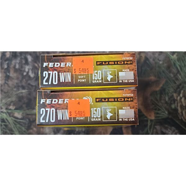 2 BOXES FEDERAL FUSION BONDED SOFT POINT 270 WIN 150 GRAIN 20 ROUNDS PER BOX NO SHIPPING ON AMMUNTIO
