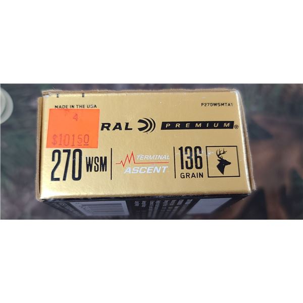 1 BOX 270 WSM FEDERAL PREMIUM TERMINAL ASCENT 136 GRAIN 20 ROUNDS PER BOX NO SHIPPING ON AMMUNTION