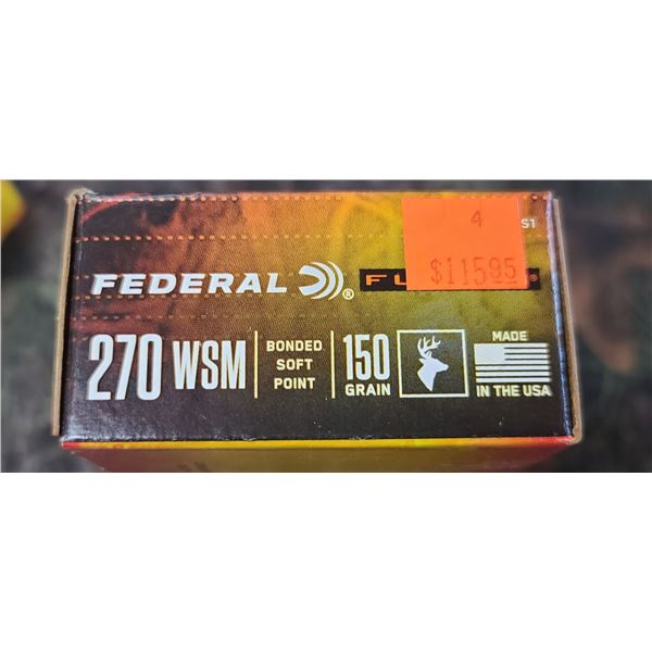 1 BOX 270 WSM FEDERAL FUSION BONDED SOFT POINT 150 GRAIN 20 ROUNDS PER BOX NO SHIPPING ON AMMUNTION
