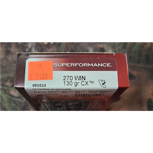 1 BOX 270 WIN. HORNADY SUPERFORMANCE SST 130 GRAIN 20 ROUNDS PER BOX NO SHIPPING ON AMMUNTION