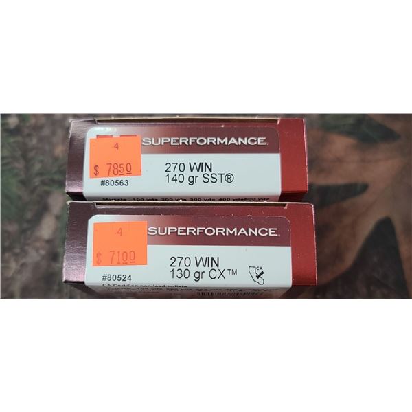 2 BOXES 270 WIN. HORNADY SUPERFORMANCE SST 130 GRAIN 20 ROUNDS PER BOX NO SHIPPING ON AMMUNTION
