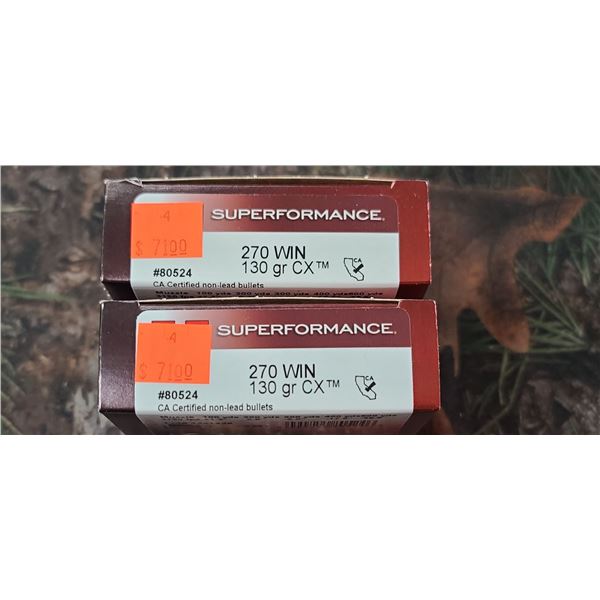 2 BOXES 270 WIN. HORNADY SUPERFORMANCE SST 130 GRAIN 20 ROUNDS PER BOX NO SHIPPING ON AMMUNTION