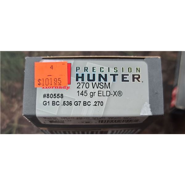 BOX 270 WSM HORNADY PRECISION HUNTER ELD-X 145 GRAIN 20 ROUNDS PER BOX NO SHIPPING ON AMMO