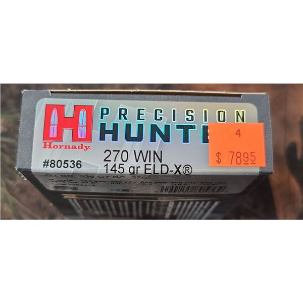 BOX 270 WSM HORNADY PRECISION HUNTER ELD-X 145 GRAIN 20 ROUNDS PER BOX NO SHIPPING ON AMMO