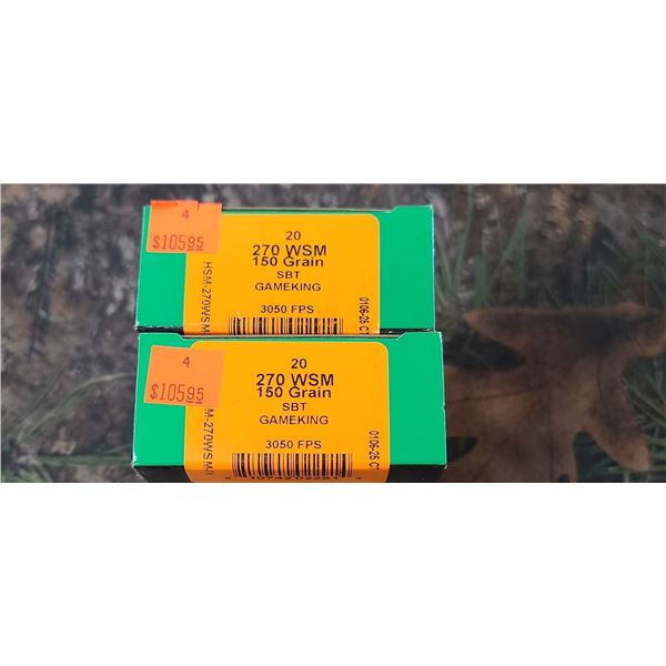 2 BOXES 270 WSM HSM GAME KING SBT 150 GRAIN 3050 FPS 20 ROUNDS PER BOX NO SHIPPING ON AMMO