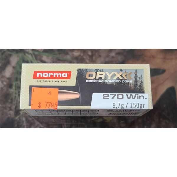 1 BOX 270 WIN NORMA ORYX,  150 GRAIN 20 ROUNDS PER BOX NO SHIPPING ON AMMO
