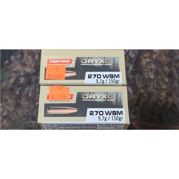 2 BOXES 270 WSM NORMA ORYX, 150 GRAIN 20 ROUNDS PER BOX NO SHIPPING ON AMMO