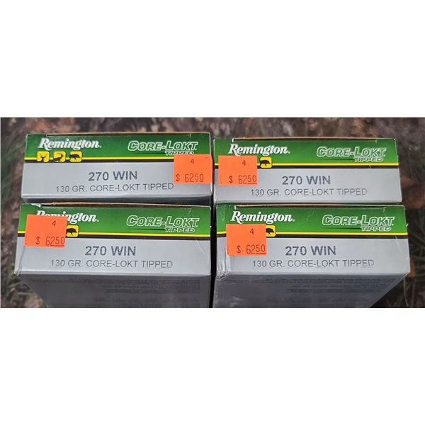 4 BOXES 270 WIN REMINGTON CORE-LOKT TIPPED 130 GRAIN  20 ROUNDS PER BOX NO SHIPPING ON AMMO