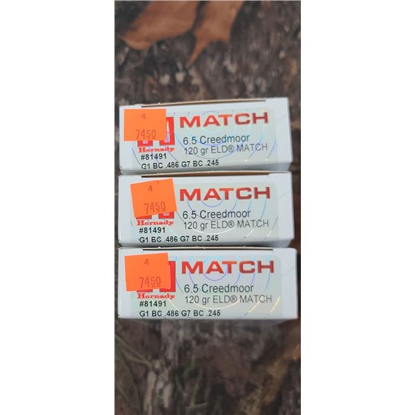 3 BOXES 6.5 CREEDMORE HORNADY ELD MATCH 120 GRAINS 20 ROUNDS PER BOX NO SHIPPING ON AMMO