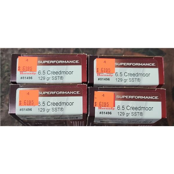 4 BOXES 6.5 CREEDMORE HORNADY SUPERFORMANCE SST 129 GRAIN 20 ROUNDS PER BOX NO SHIPPING ON AMMO