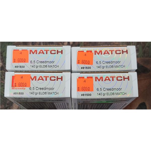 4 BOXES 6.5 CREEDMORE HORNADY ELD MATCH 140 GRAIN 20 ROUNDS PER BOX NO SHIPPING ON AMMO