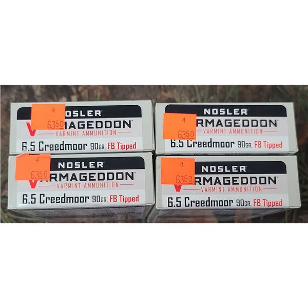 4 BOXES 6.5 CREEDMORE NOSLER VARMAGEDDON FB TIPPED 90 GRAIN 20 ROUNDS PER BOX NO SHIPPING ON AMMO
