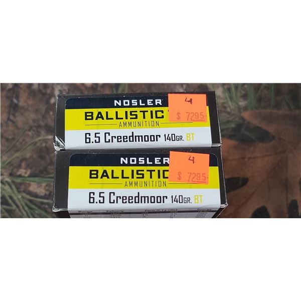 2 BOXES 6.5 CREEDMORE NOSLER BALLISTIC 140 GRAIN 20 ROUNDS PER BOX NO SHIPPING ON AMMO