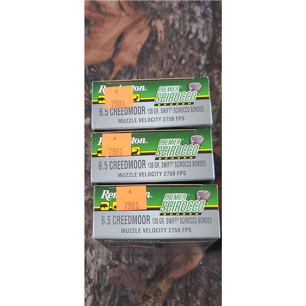 3 BOXES 6.5 CREEDMORE REMINGTON PREMIER SWIFT SCIROCCO BONDED 130 GRAIN 2750 FPS 20 ROUNDS PER BOX N