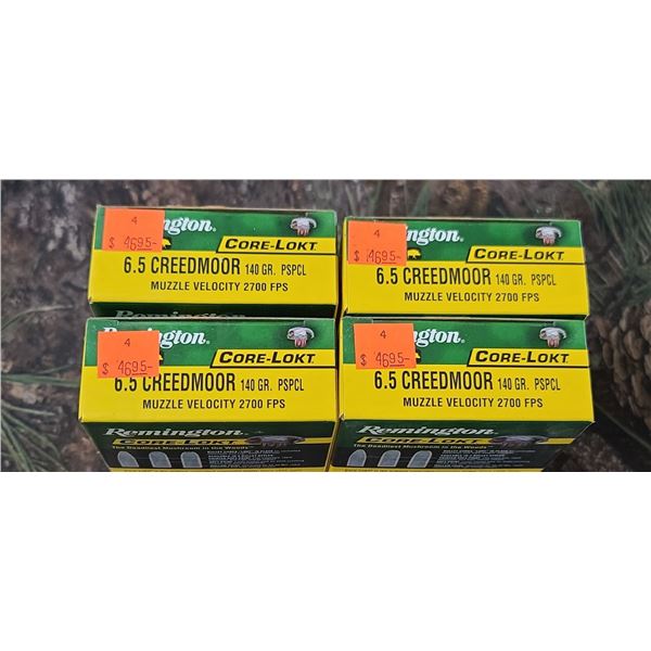4 BOXES 6.5 CREEDMORE REMINGTON PSPCL CORE-LOKT 140 GRAIN 20 ROUNDS PER BOX NO SHIPPING ON AMMO