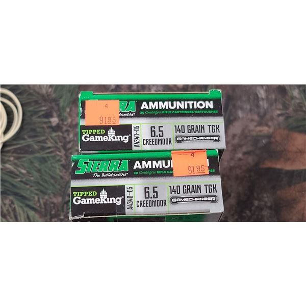 2 BOXES 6.5 CREEDMORE SIERRA GAME CHANGER TEK 140 GRAIN  20 ROUNDS PER BOX NO SHIPPING ON AMMO