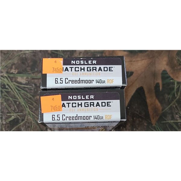 2 BOXES 6.5 CREEDMORE NOSLER MATCH GRADE RDF 140 GRAIN 20 ROUNDS PER BOX NO SHIPPING ON AMMO