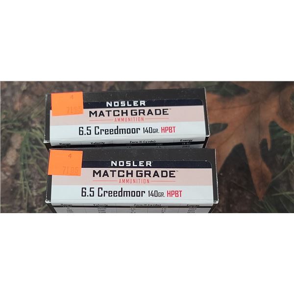 2 BOXES 6.5 CREEDMORE NOSLER MATCH GRADE RDF 140 GRAIN 20 ROUNDS PER BOX NO SHIPPING ON AMMO