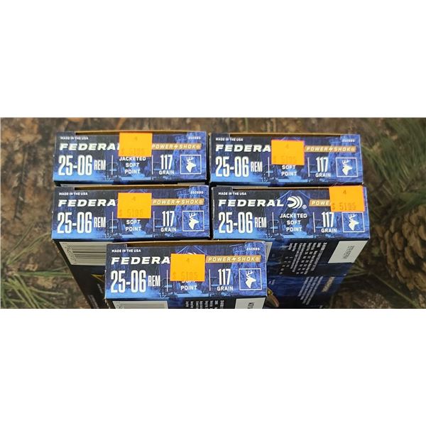 5 BOXES 25-06 REM FEDERAL POWER SHOK JACKETED SOFT POINT 117 GRAIN 20 ROUNDS PER BOX NO SHIPPING ON