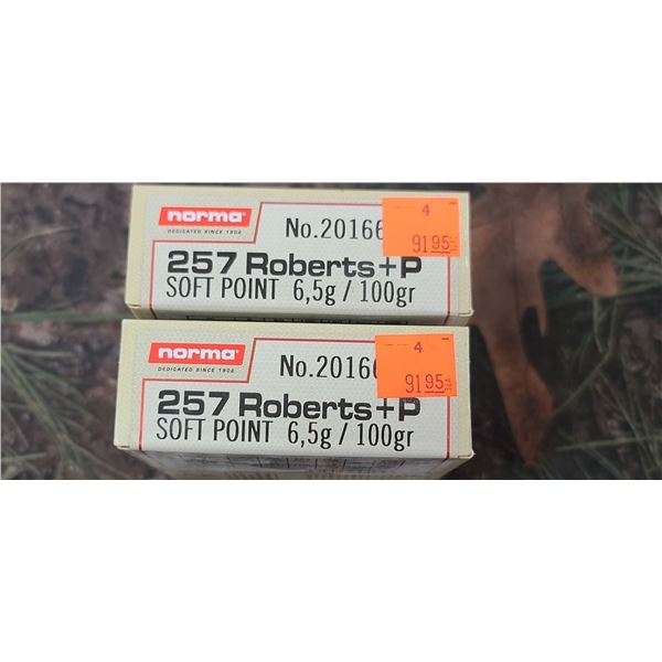 2 BOXES 257 ROBERTS P NORMA SOFT POINT, 6.5G/100G 20 ROUNDS PER BOX NO SHIPPING ON AMMO