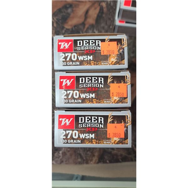 3 BOXES 270 WSM WINCHESTER DEER SEASON XP 130 GRAIN 20 ROUNDS PER BOX NO SHIPPING ON AMMUNTION