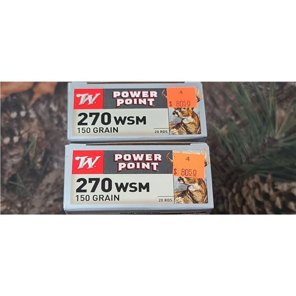 2 BOXES 270 WSM WINCHESTER POWER POINT 150 GRAIN 20 ROUNDS PER BOX NO SHIPPING ON AMMUNTION