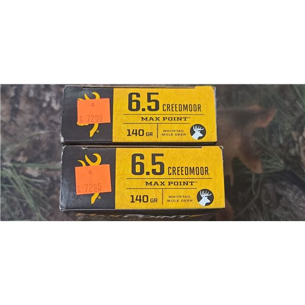 2 BOXES 6.5 CREEDMORE BROWNING MAX POINT 140 GRAIN 20 ROUNDS PER BOX NO SHIPPING ON AMMUNTION