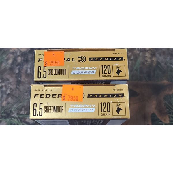 2 BOXES OF OF 6.5 CREEDMORE 120GR. FEDERAL PREMIUM TROPHY COPPER.