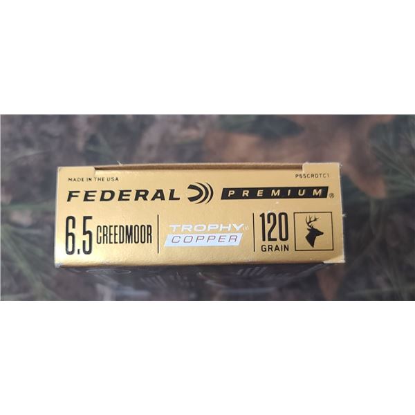 1 BOXES OF OF 6.5 CREEDMORE 120GR. FEDERAL PREMIUM TROPHY COPPER.