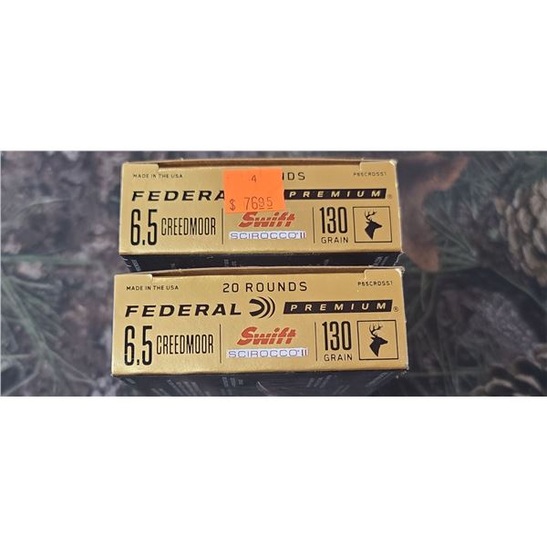 2 BOXES 6.5 CREEDMORE FEDERAL PREMIUM, SWIFT SCIROCCA 2 130 GRAIN 20 ROUNDS PER BOX NO SHIPPING ON A