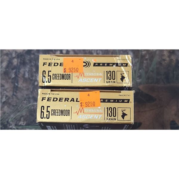 2 BOXES 6.5 CREEDMORE FEDERAL PREMIUM, TERMINAL ASSCENT 130 GRAIN 20 ROUNDS PER BOX NO SHIPPING ON A