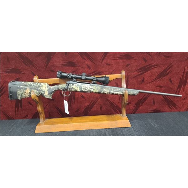SAVAGE AXIS 270 WIN XP CARBON BLACK MATTE 22" BARREL CAMO STOCK. C/W WEAVER 4 X 9 SCOPE SN:45517 NEW