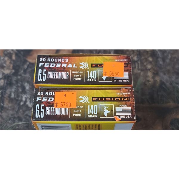 2 BOXES 6.5 CREEDMORE FEDERAL FUSION BONDED SOFT POINT  140 GRAIN 20 ROUNDS PER BOX NO SHIPPING ON A