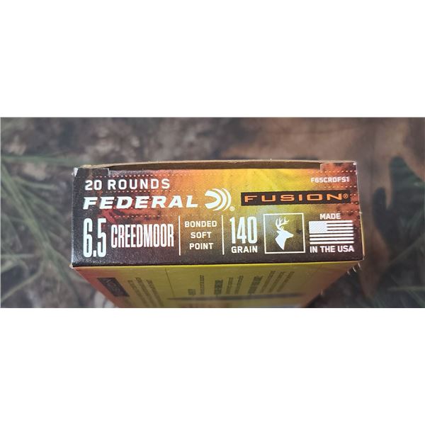 1 BOX 6.5 CREEDMORE FEDERAL FUSION BONDED SOFT POINT  140 GRAIN 20 ROUNDS PER BOX NO SHIPPING ON AMM