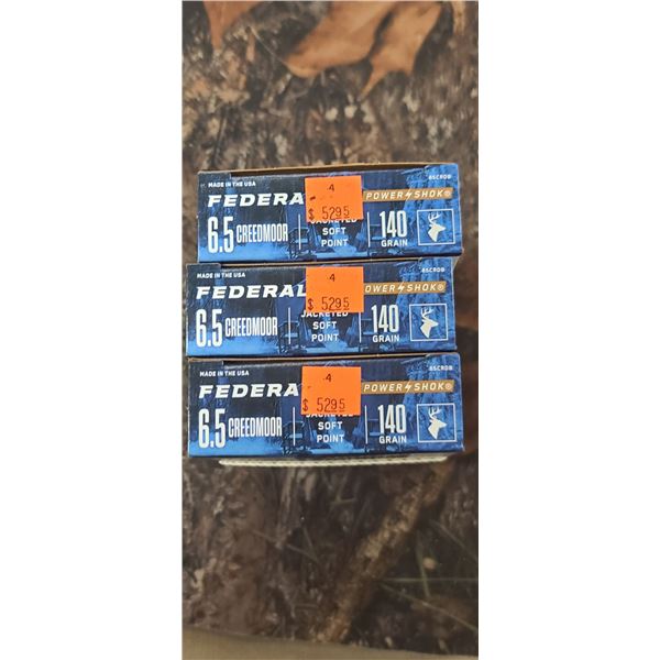 3 BOXES 6.5 CREEDMORE FEDERAL POWER SHOK JACKETED SOFT POINT 140 GRAIN 20 ROUNDS PER BOX NO SHIPPING