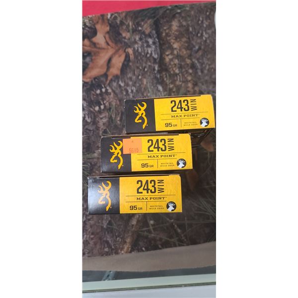 3 BOXES 243 WIN. BROWNING MAX POINT,95 GRAIN 20 ROUNDS PER BOX NO SHIPPING ON AMMUNTION
