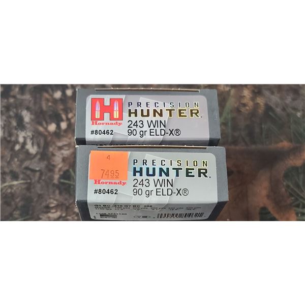 2 BOXES 243 WIN. HORNADY PRECISION HUNTER ELD-X 90 GRAIN 20 ROUNDS PER BOX NO SHIPPING ON AMMUNTION