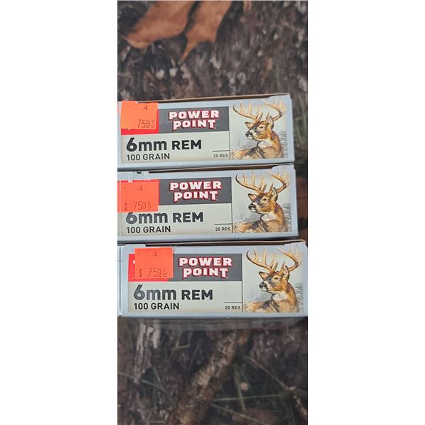 3 BOXES 6MM REMINGTON WINCHESTER POWER POINT 100 GRAIN 20 ROUNDS PER BOX NO SHIPPING ON AMMUNTION